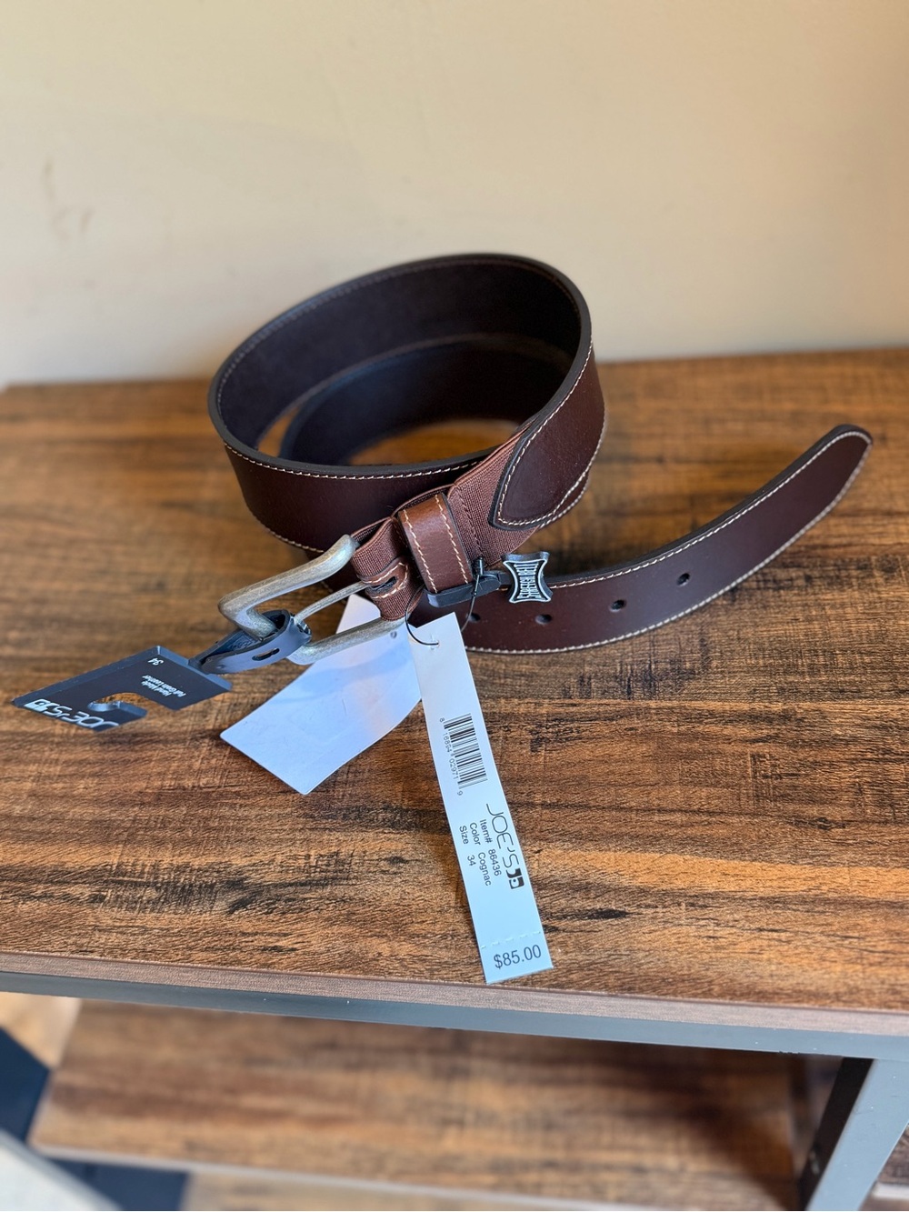 Men’s Belt Joes Jeans Size 34 Brown Leather Cognac NWT Stretch